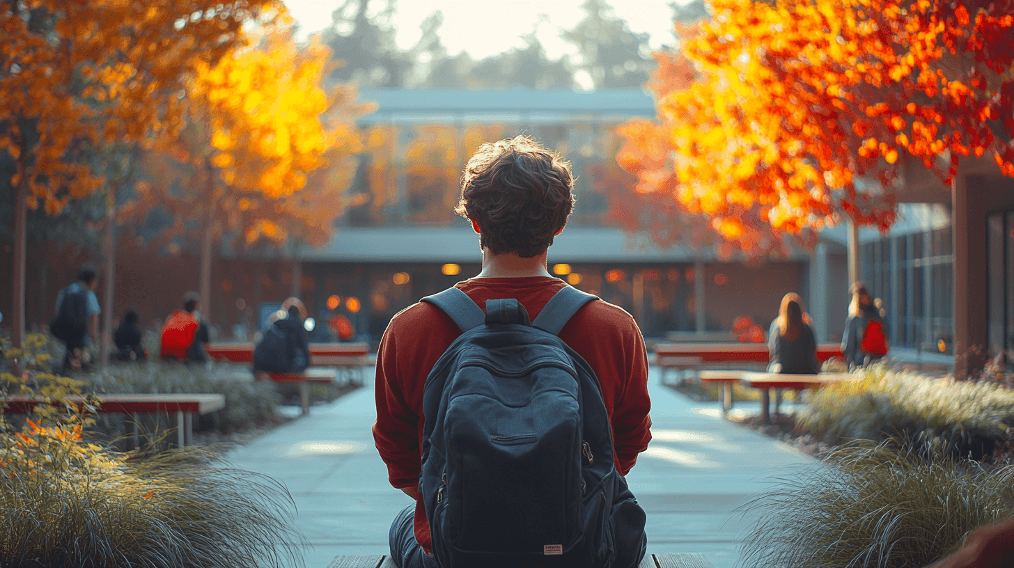 Students walking on campus in autumn